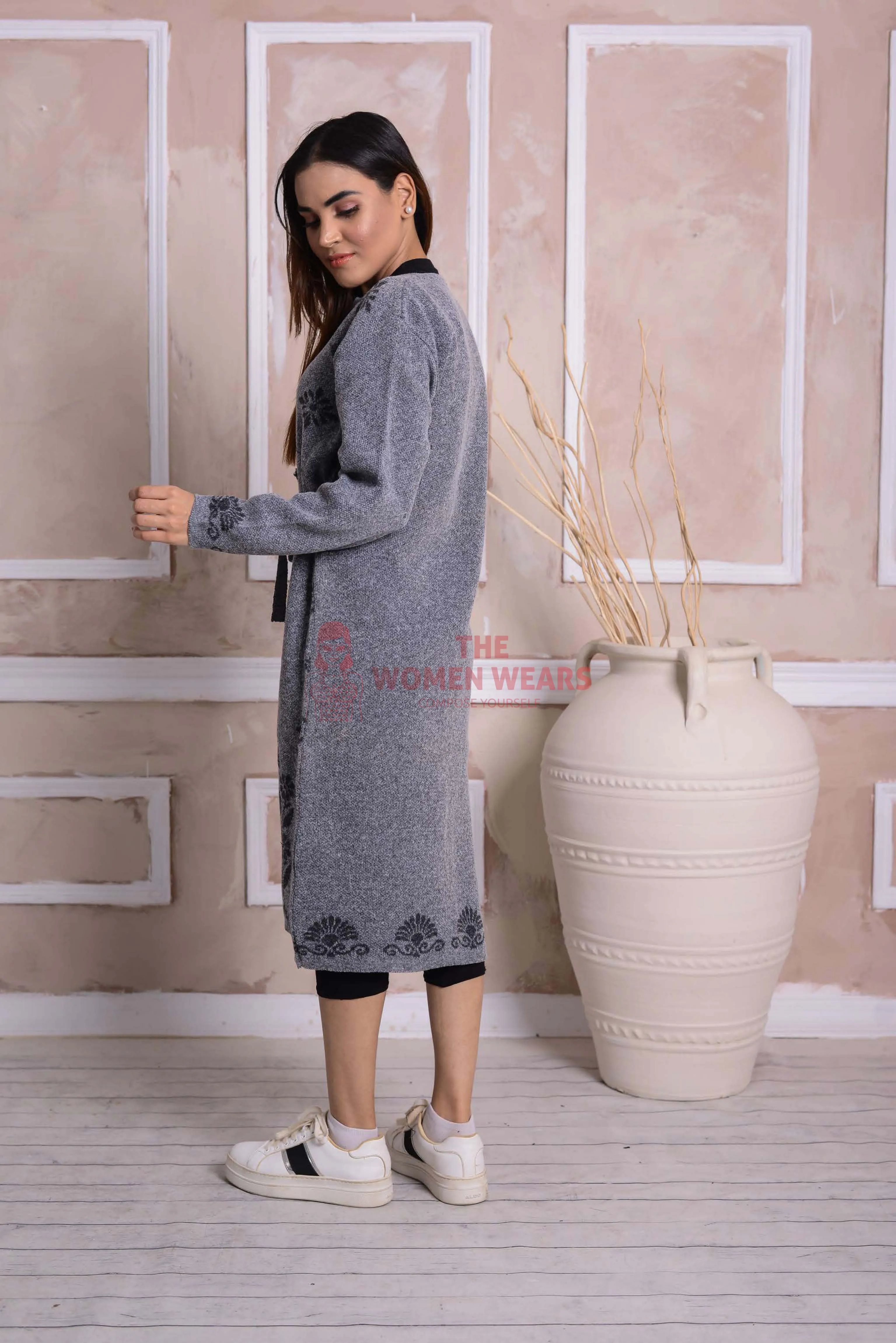 Imported Front Open Storm Grey Cozy Belted Cardigan Sweater - (CGN18)