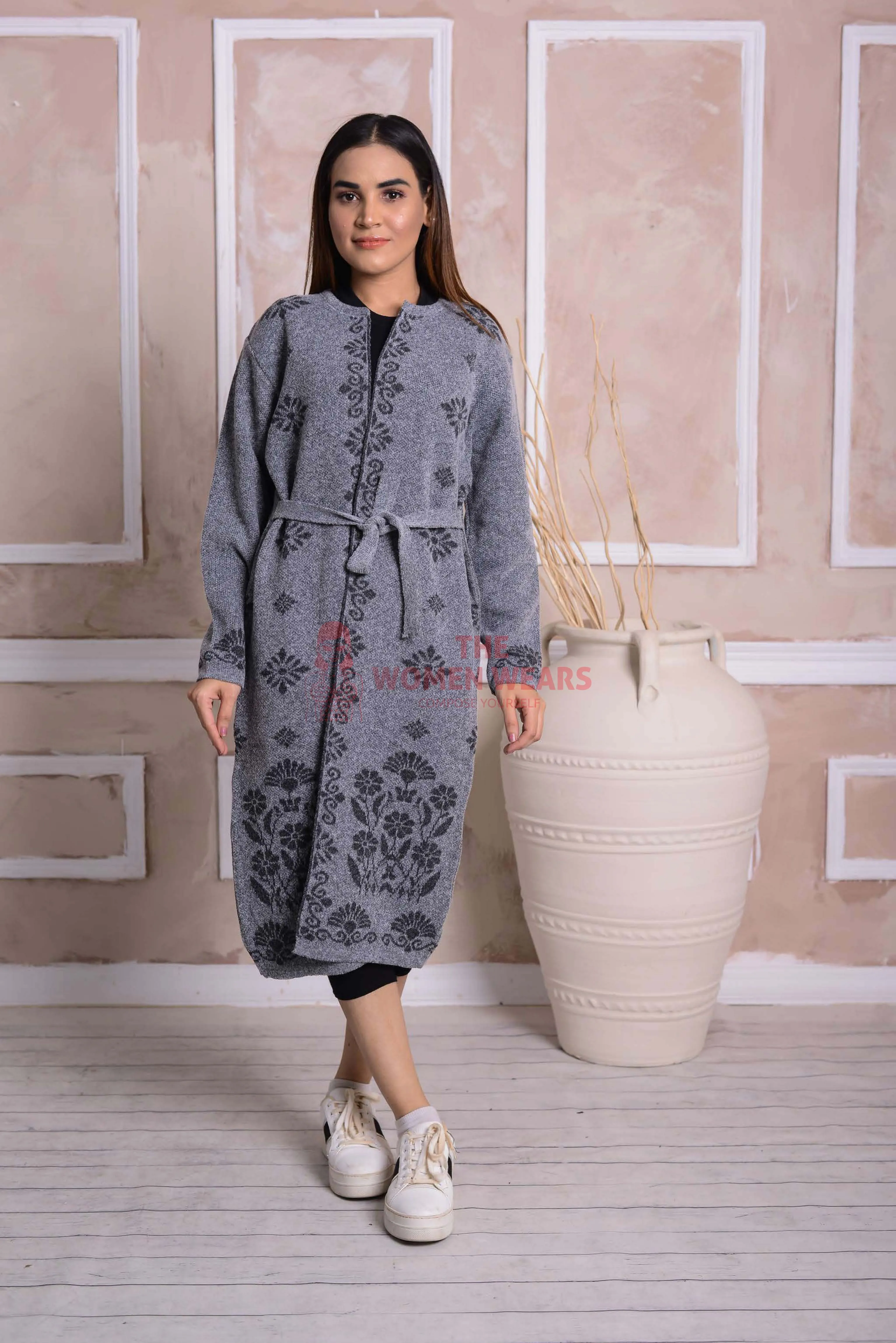 Imported Front Open Storm Grey Cozy Belted Cardigan Sweater - (CGN18)