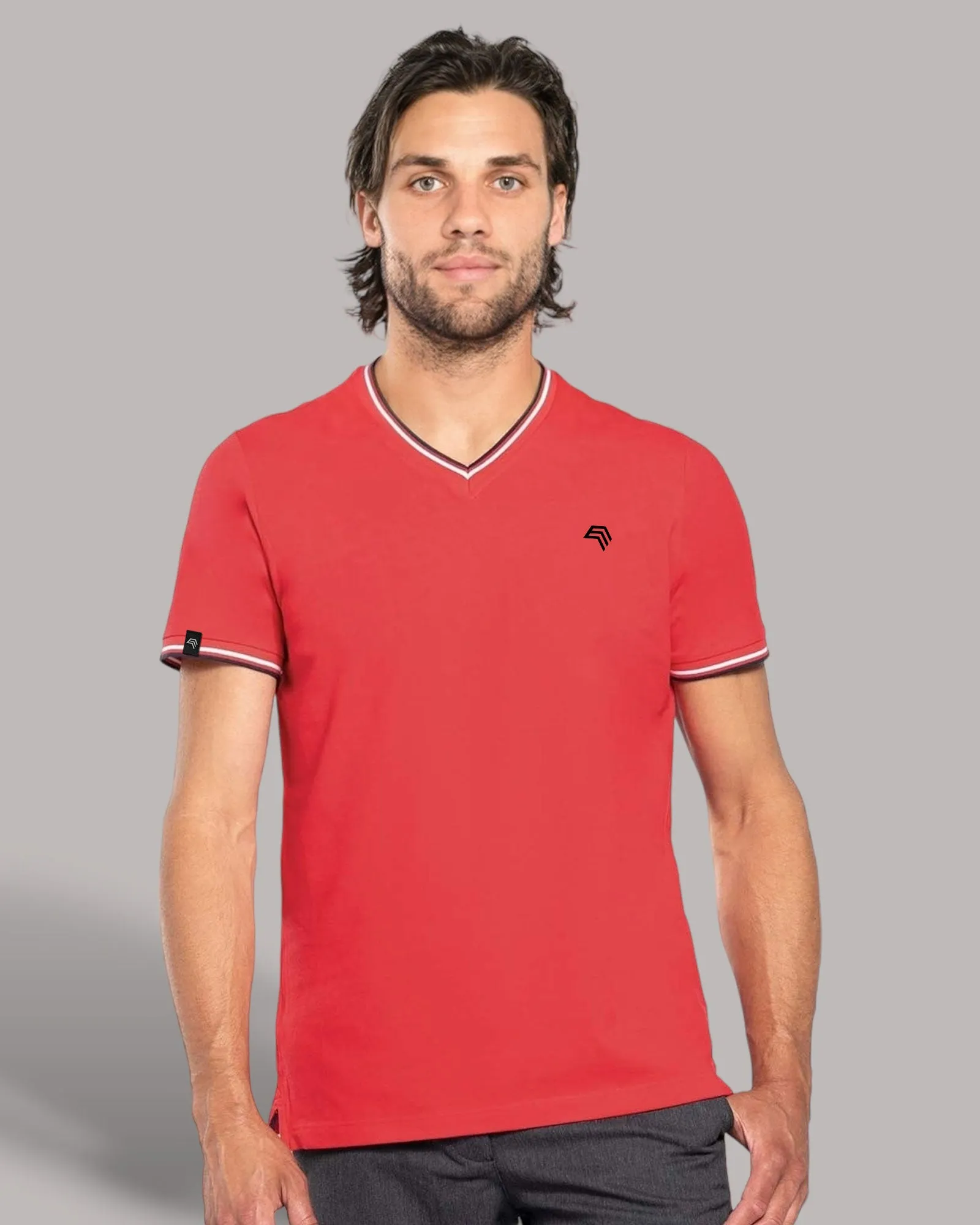 KRB K374 ― Bi-color Piqué-Trikot V-Neck T-Shirt - Rot / Blau / Weiß