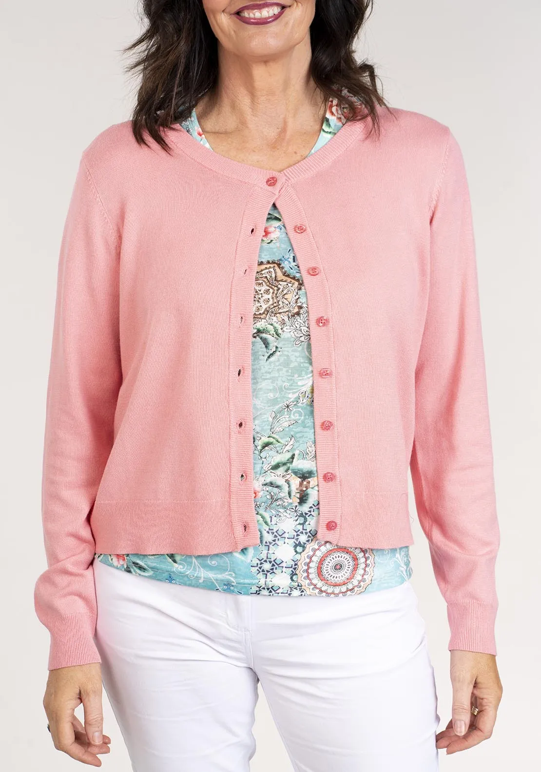 Long Sleeve Cardigan - Coral
