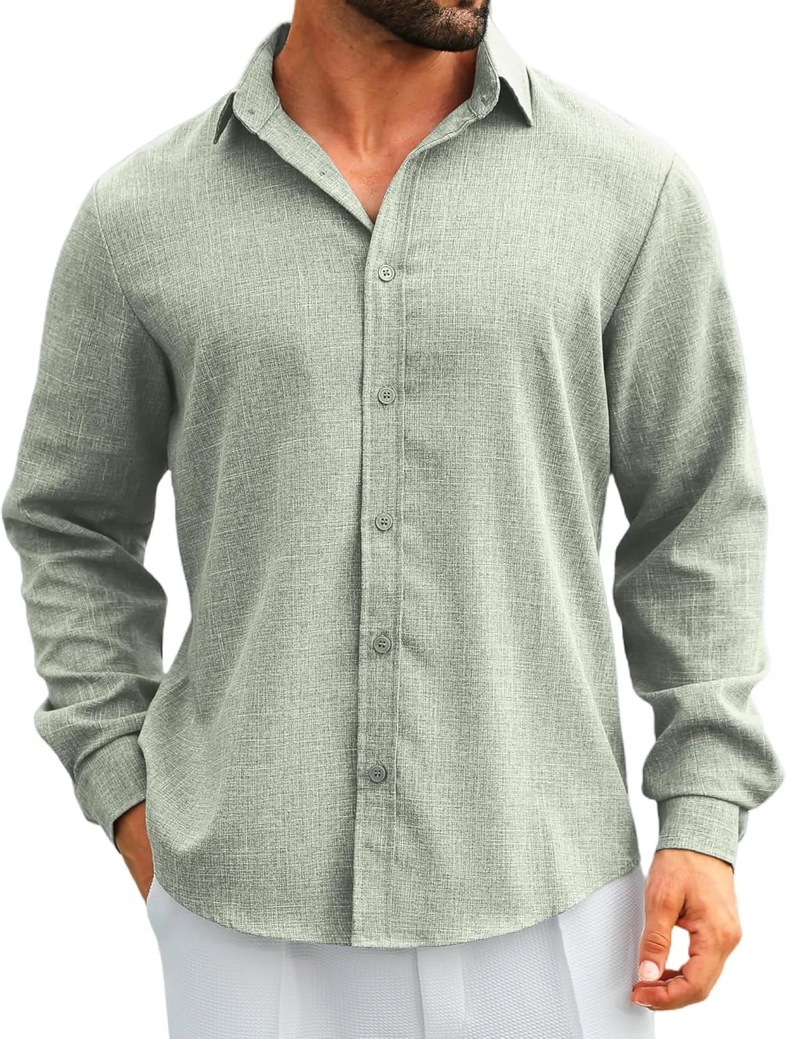 MAPICK Men's Linen Shirt Long Sleeve Button Down Casual Shirts Untucked Dress Shirts Beach Vacation Fall Tops