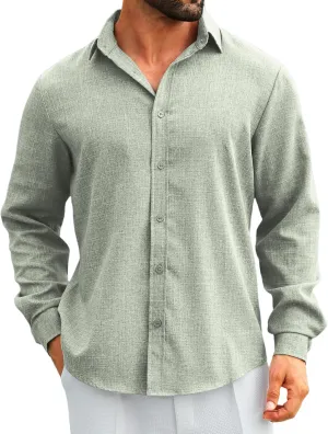 MAPICK Men's Linen Shirt Long Sleeve Button Down Casual Shirts Untucked Dress Shirts Beach Vacation Fall Tops