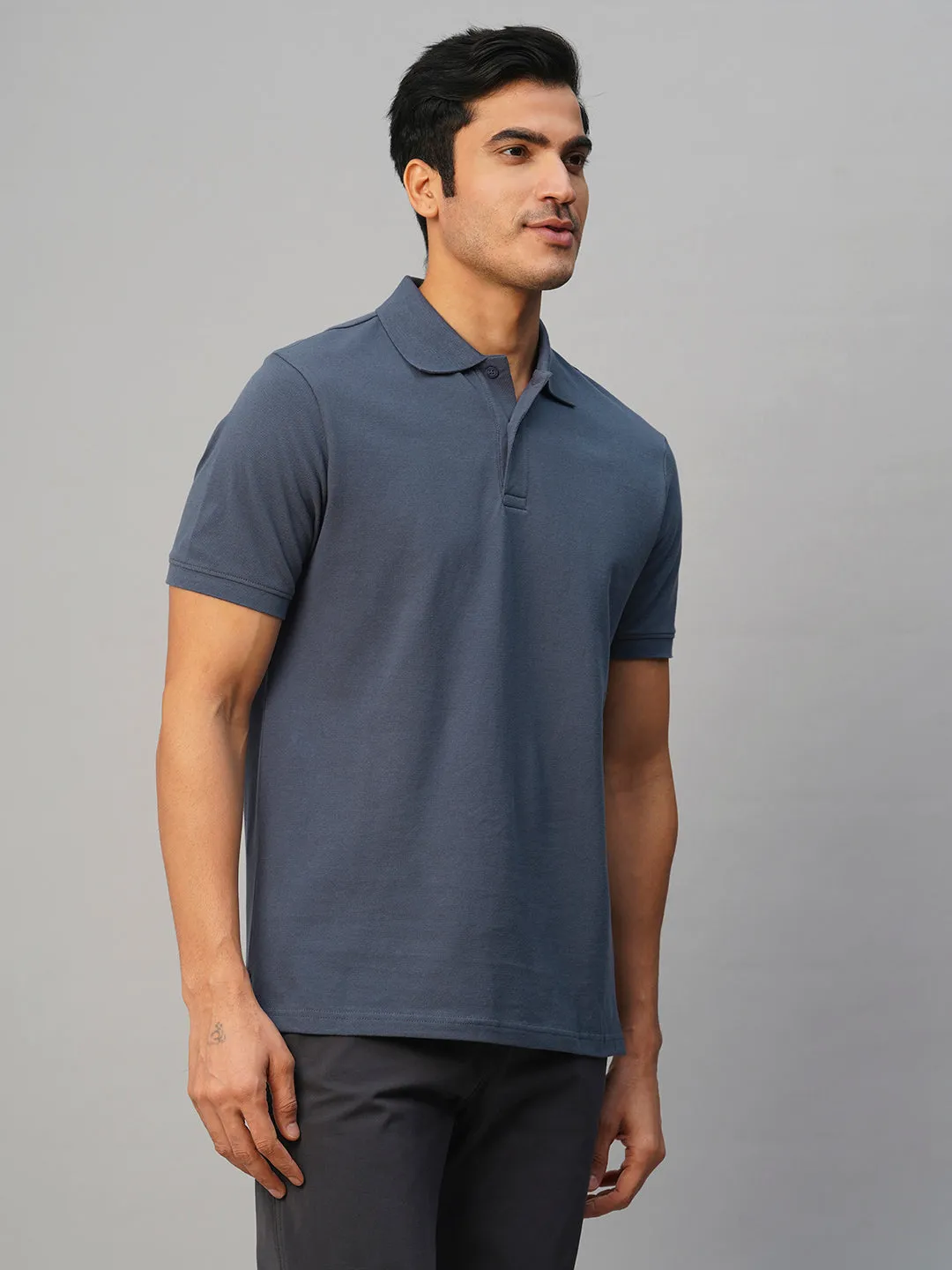 Men's Blue Cotton Regular Fit Tshirt