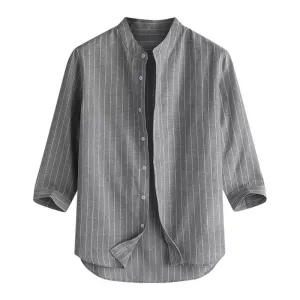 Men's Casual Striped Stand Collar Three Quarter Sleeve Shirt 80528266M