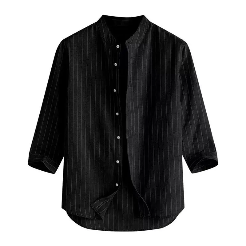 Men's Casual Striped Stand Collar Three Quarter Sleeve Shirt 80528266M