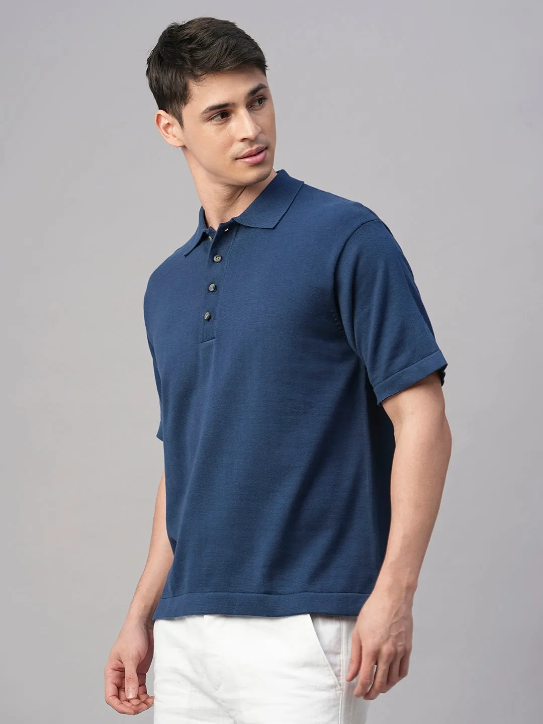 Men's Dark Blue 100% Cotton Regular Fit Tshirt