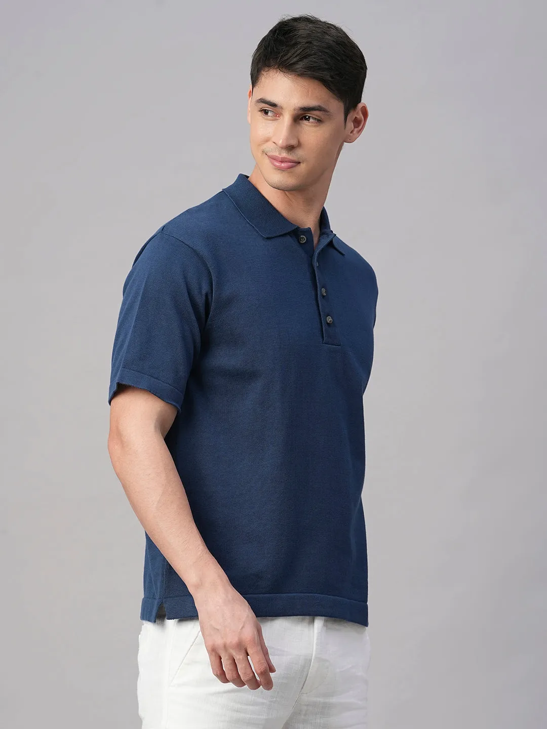Men's Dark Blue 100% Cotton Regular Fit Tshirt