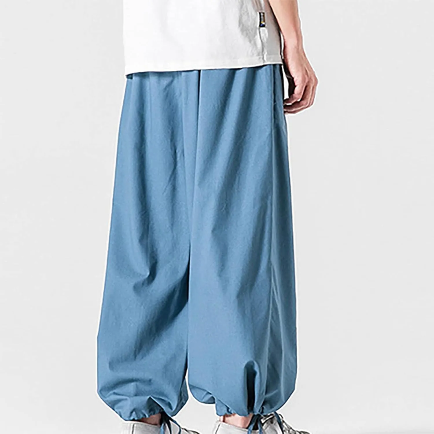 Mens Loose Fit Linen Harem Pants Wide Straight Leg Streetwear Bloomer Pants Summer Beach Yoga Hippie Trousers for Men