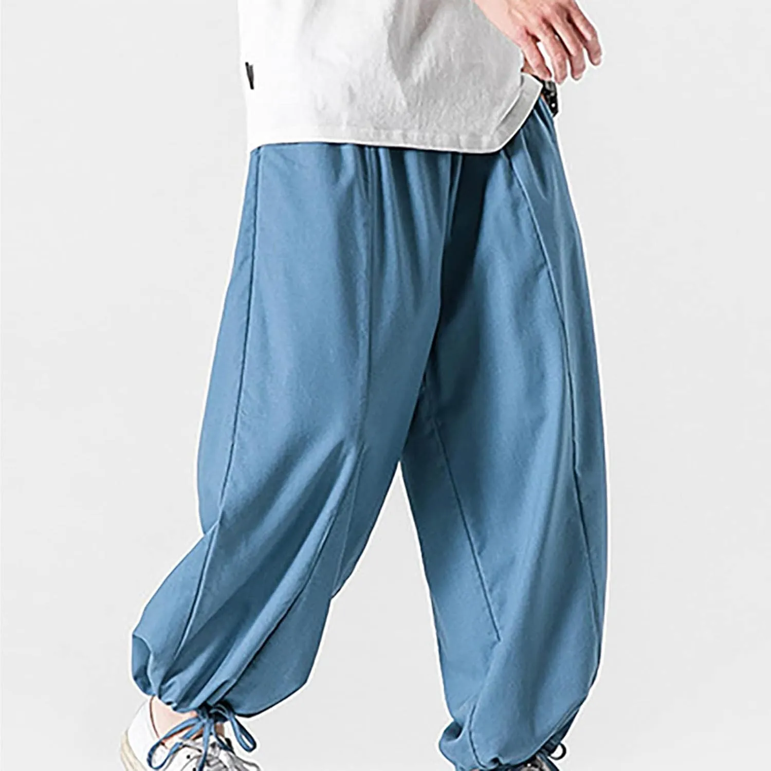 Mens Loose Fit Linen Harem Pants Wide Straight Leg Streetwear Bloomer Pants Summer Beach Yoga Hippie Trousers for Men