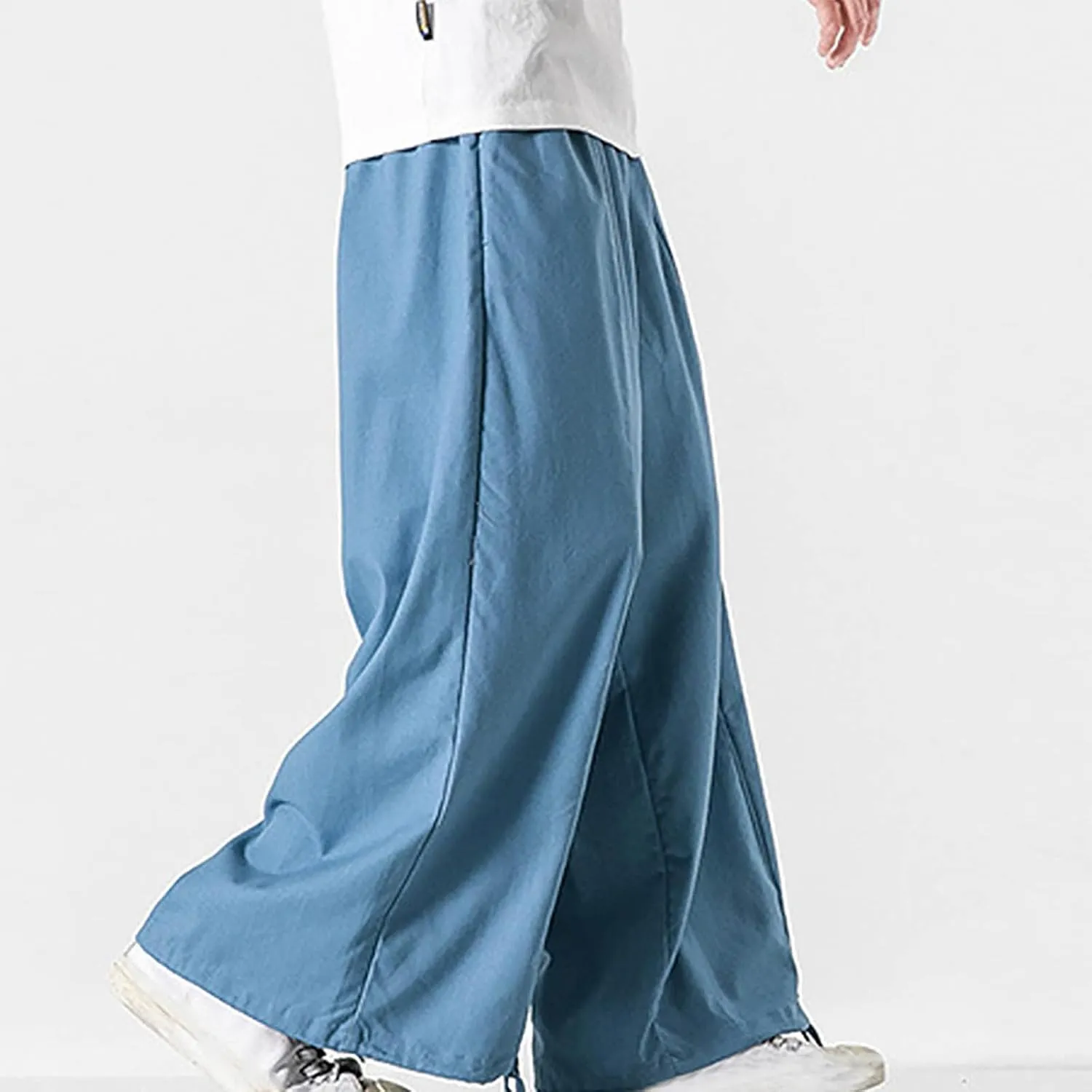 Mens Loose Fit Linen Harem Pants Wide Straight Leg Streetwear Bloomer Pants Summer Beach Yoga Hippie Trousers for Men