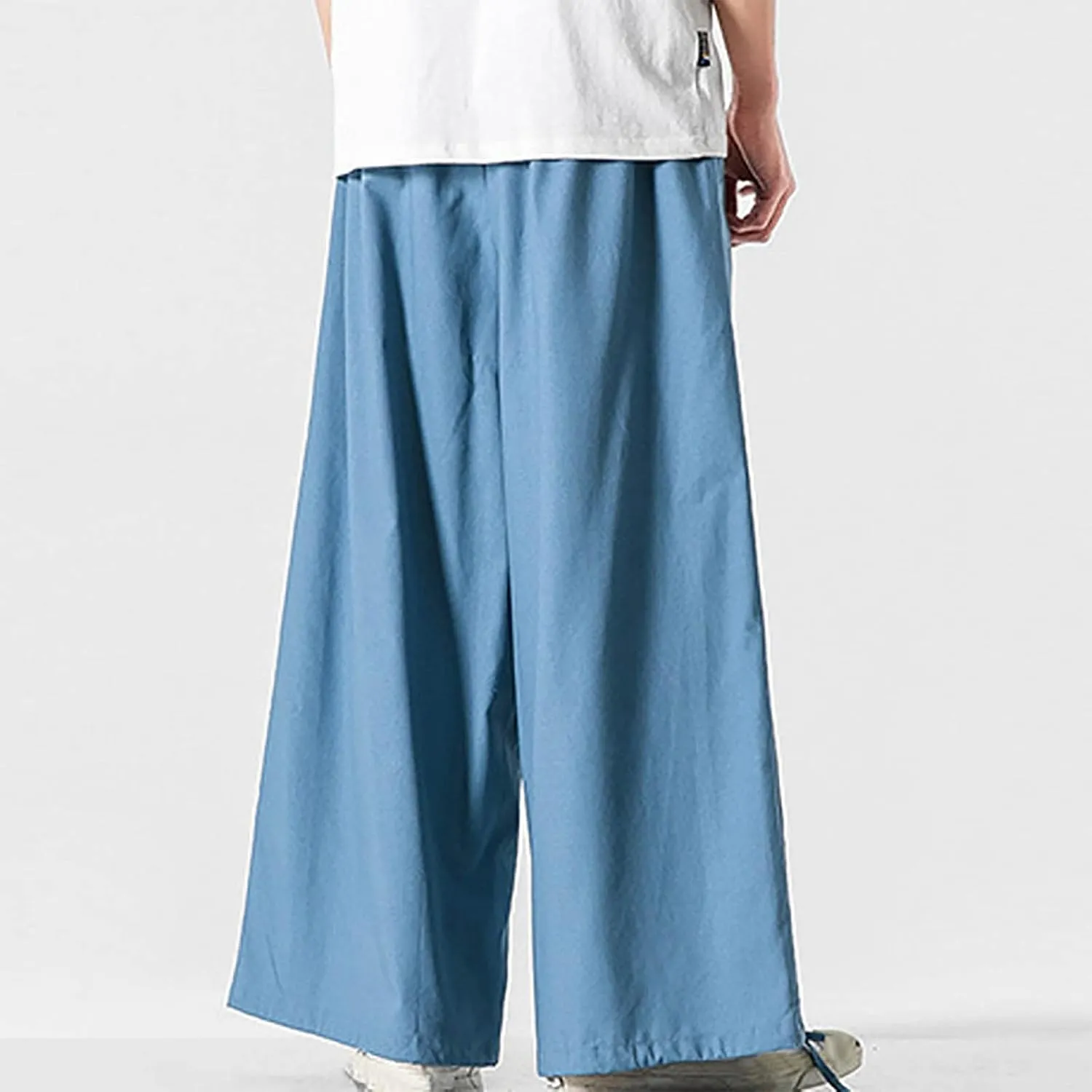 Mens Loose Fit Linen Harem Pants Wide Straight Leg Streetwear Bloomer Pants Summer Beach Yoga Hippie Trousers for Men