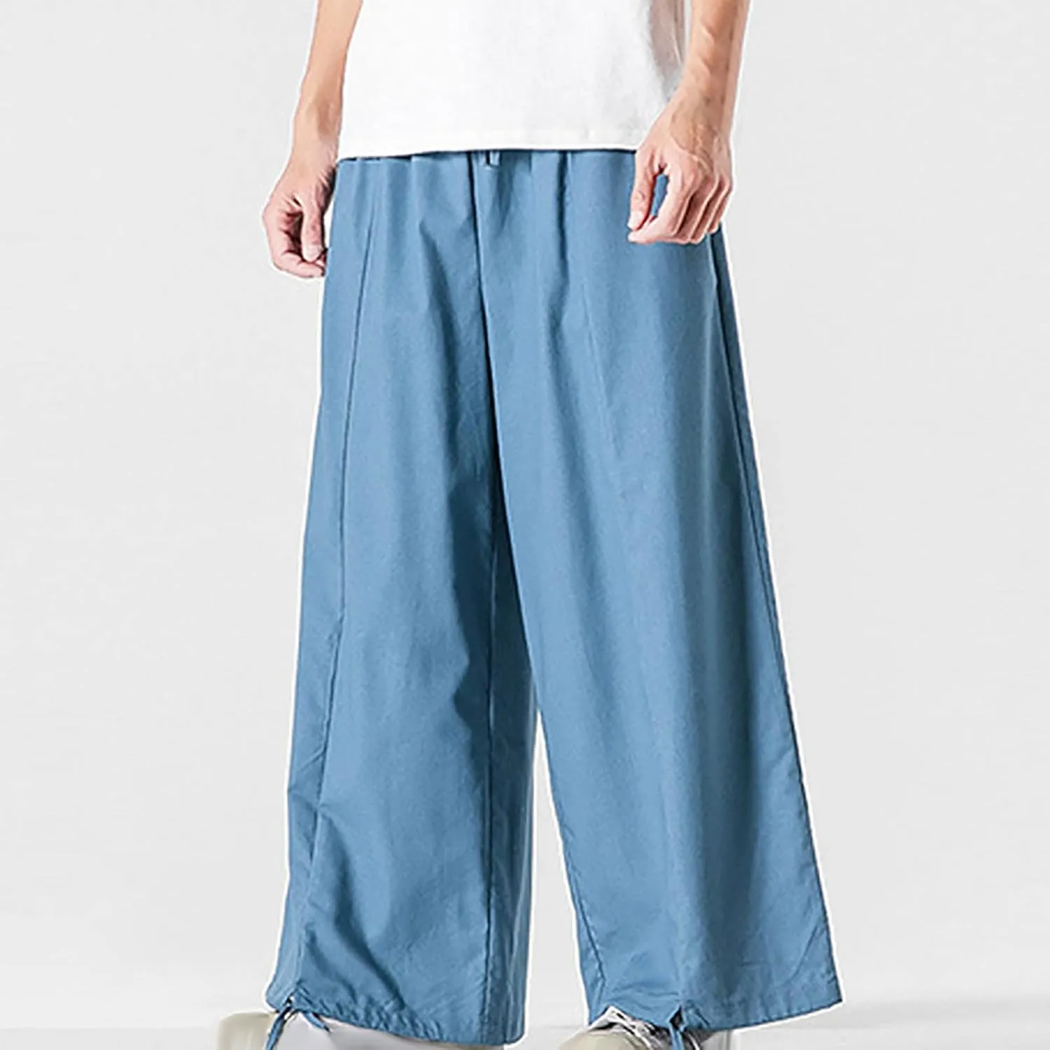 Mens Loose Fit Linen Harem Pants Wide Straight Leg Streetwear Bloomer Pants Summer Beach Yoga Hippie Trousers for Men