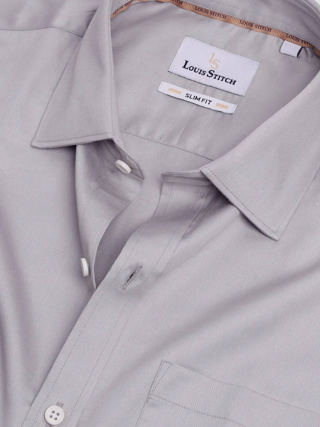 Men's Slim Fit Solid Grey Formal Shirt
