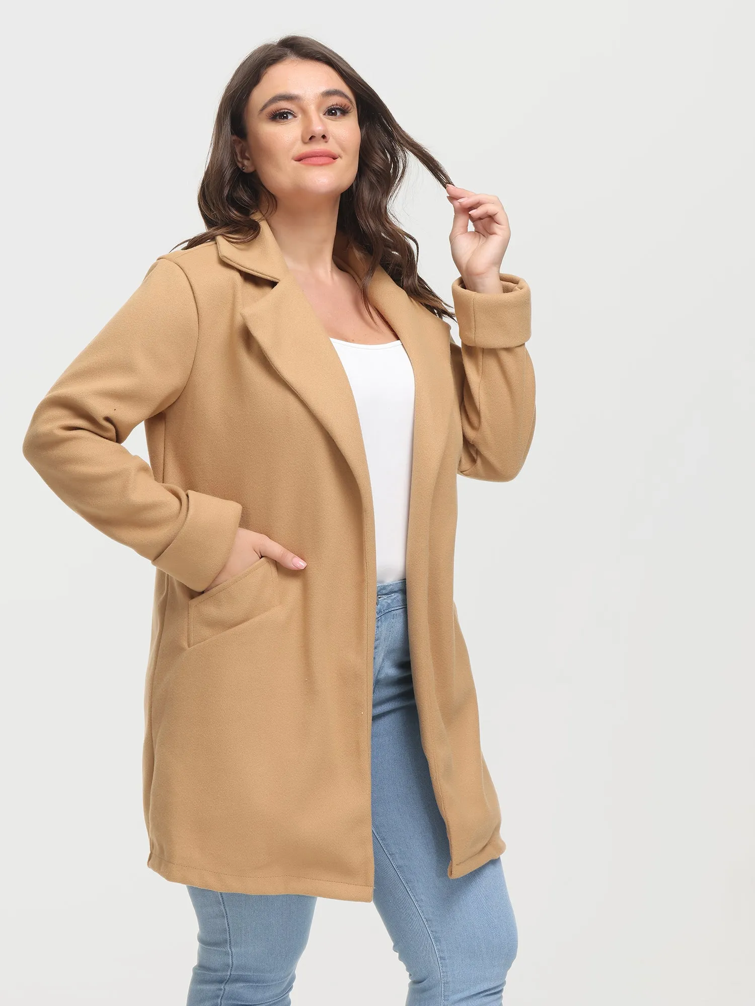 Midsize Slim Lapel Waistband Tweed Jacket with Pockets