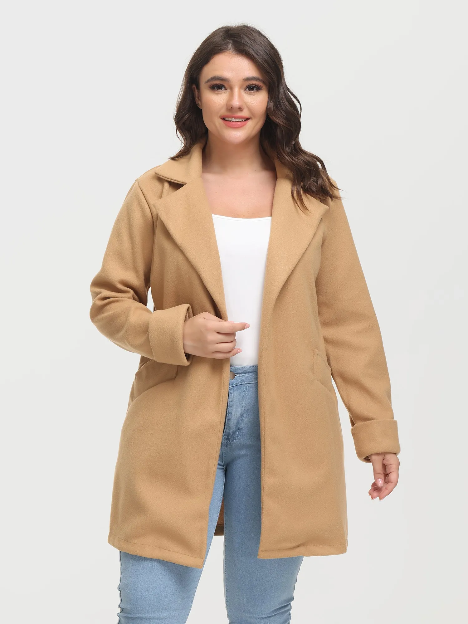 Midsize Slim Lapel Waistband Tweed Jacket with Pockets
