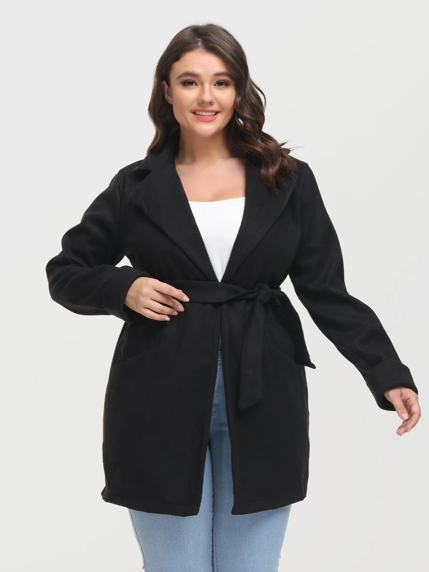 Midsize Slim Lapel Waistband Tweed Jacket with Pockets