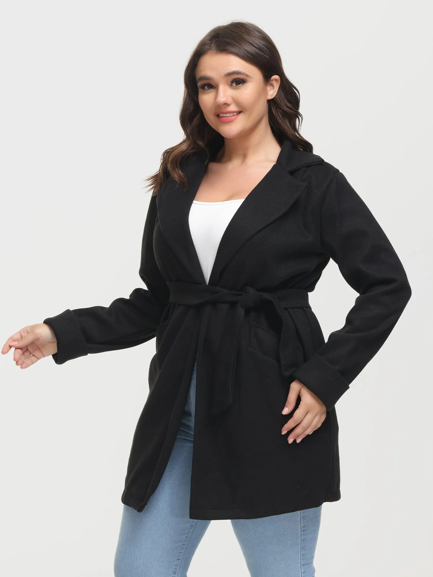 Midsize Slim Lapel Waistband Tweed Jacket with Pockets