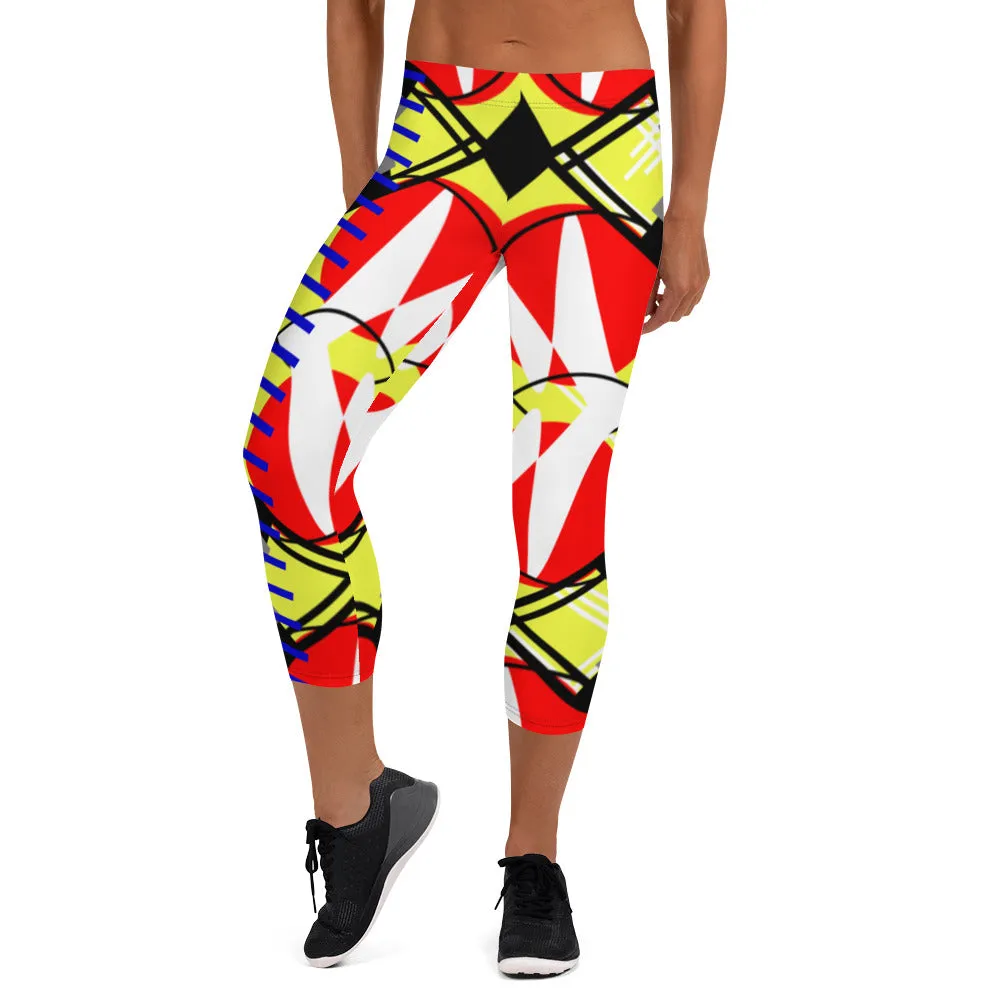 Origen Destination |On-Arrival Point of Origen Symbol-inspired Grey/Yellow Multi-color Capri Leggings