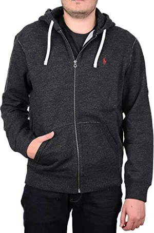 Polo Ralph Lauren Classic Full-Zip Fleece Hooded Sweatshirt (Medium, Black Heather)