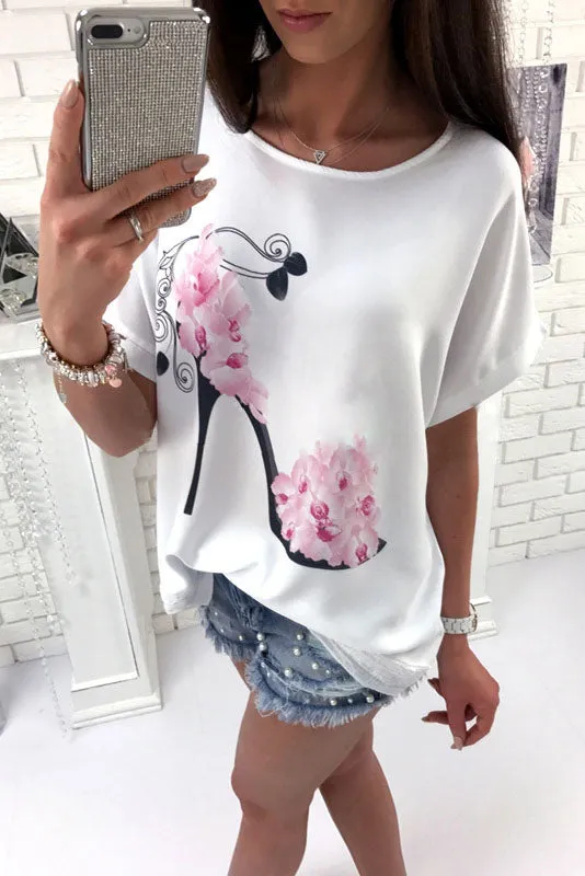 Print Batwing Scoop Loose T-shirt