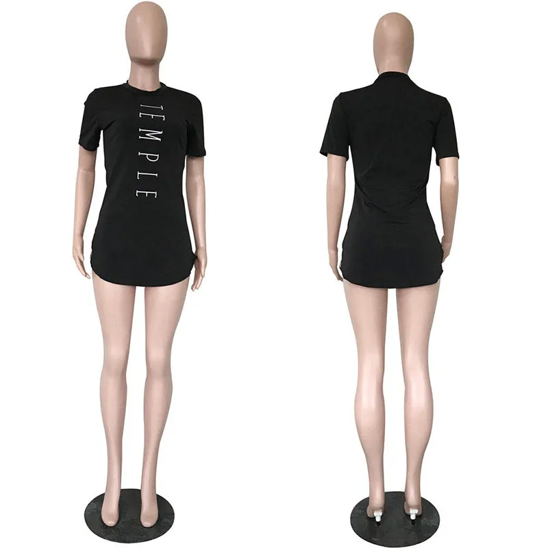 Print Fashion Casual O-Neck Short T-shirts #Black #Round Neck #Print