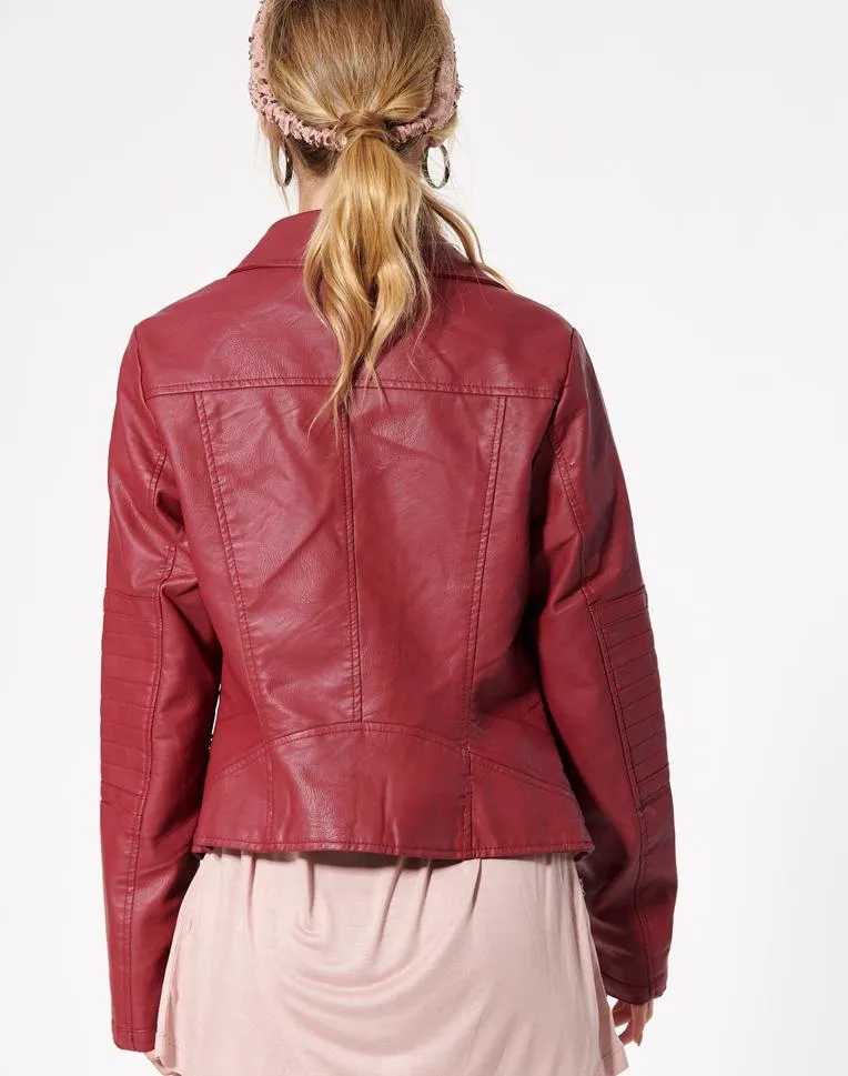 Red Women Biker Leather Jacket By TJS
