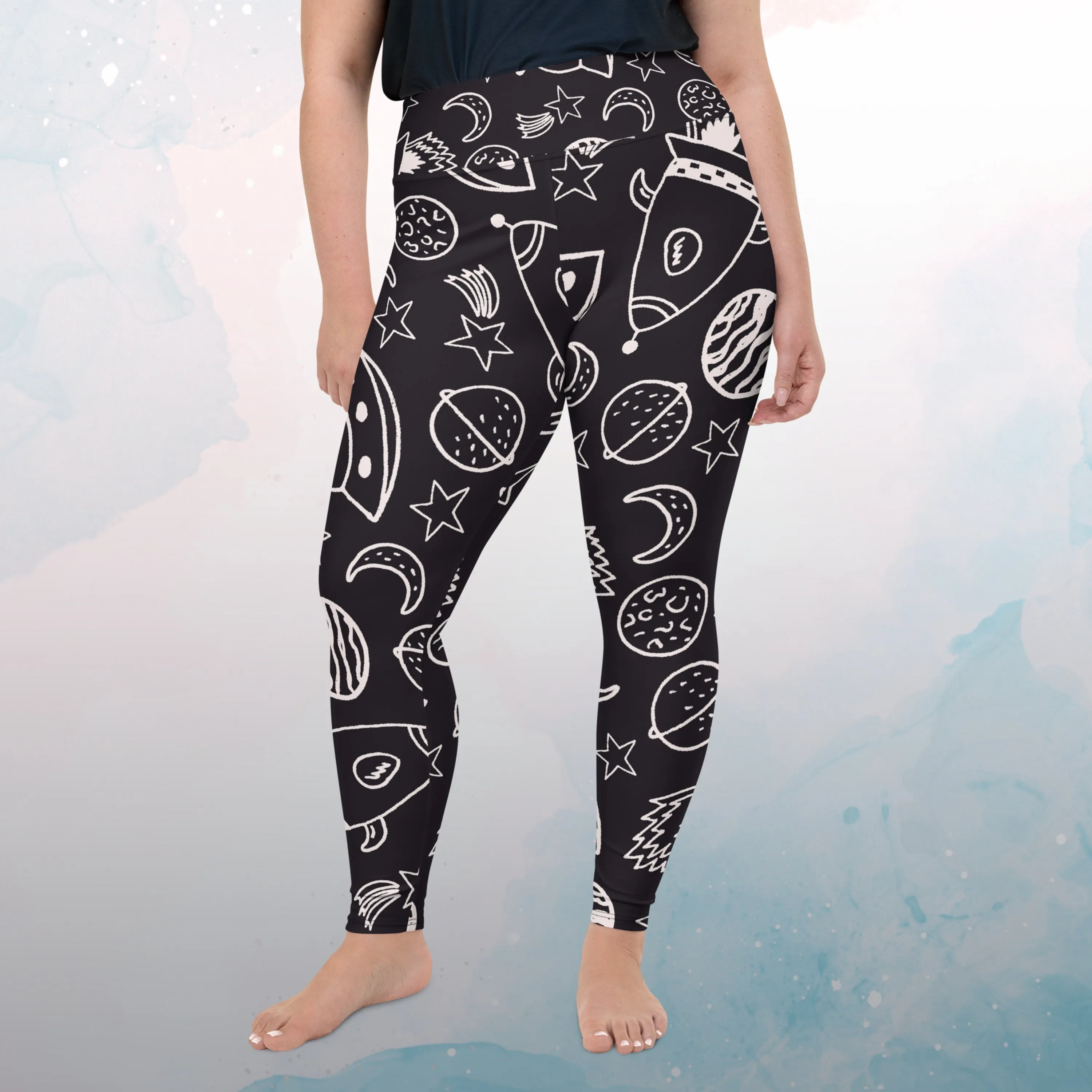 Rocket Ships and Planets Womens Light Weight Plus Size Leggings
