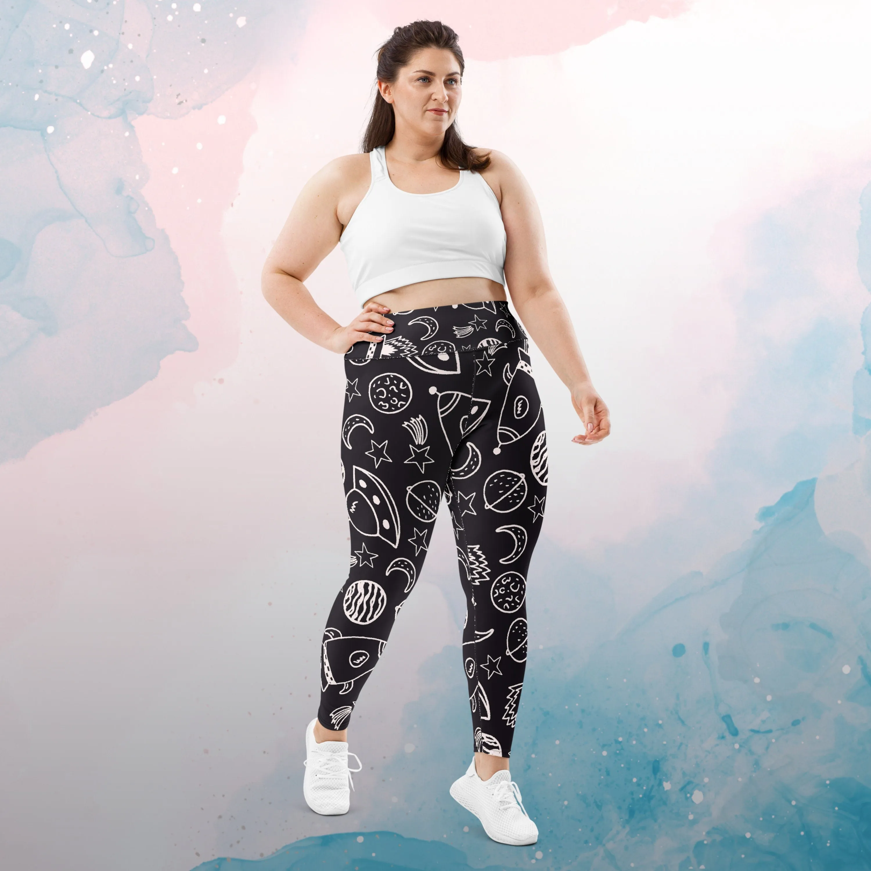 Rocket Ships and Planets Womens Light Weight Plus Size Leggings