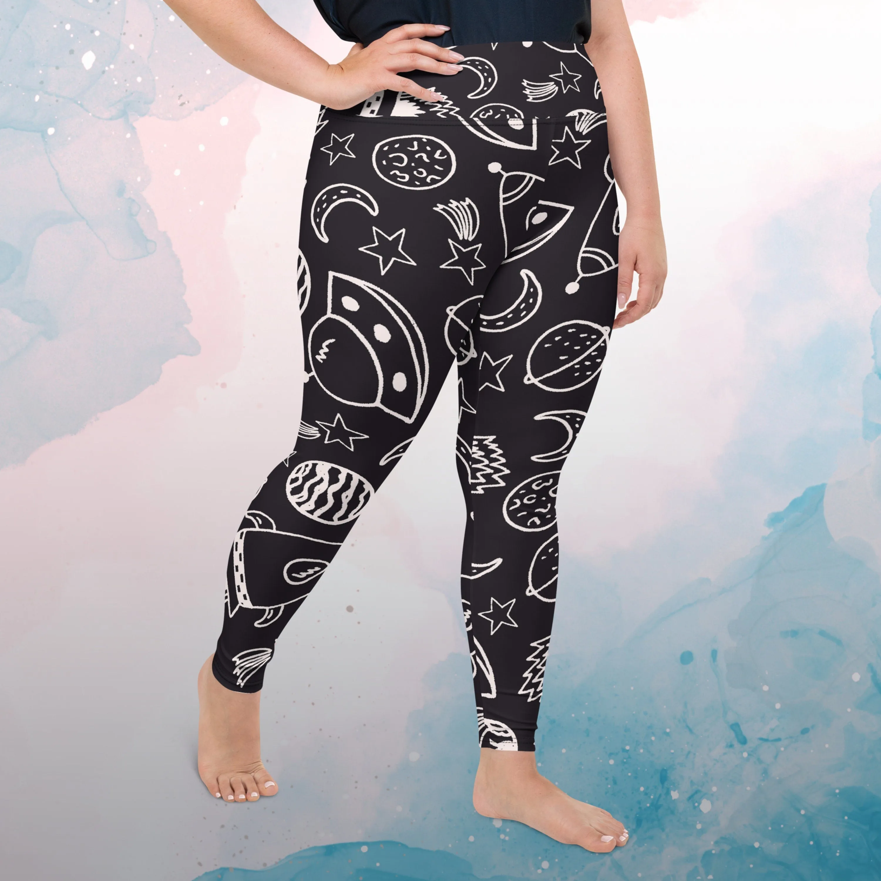 Rocket Ships and Planets Womens Light Weight Plus Size Leggings