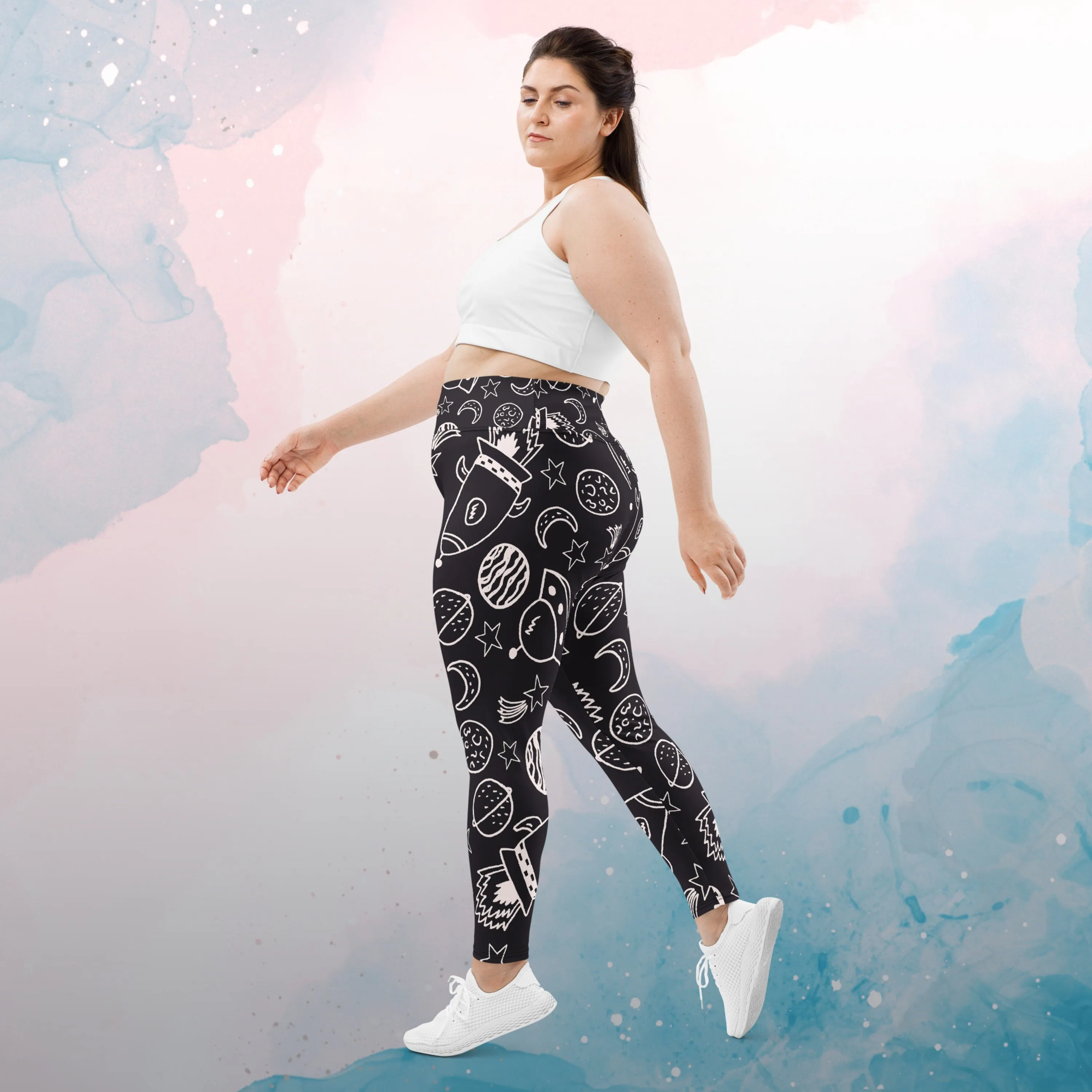 Rocket Ships and Planets Womens Light Weight Plus Size Leggings