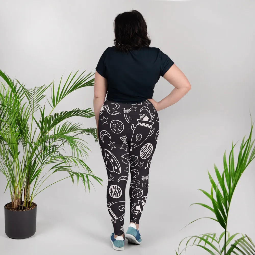 Rocket Ships and Planets Womens Light Weight Plus Size Leggings