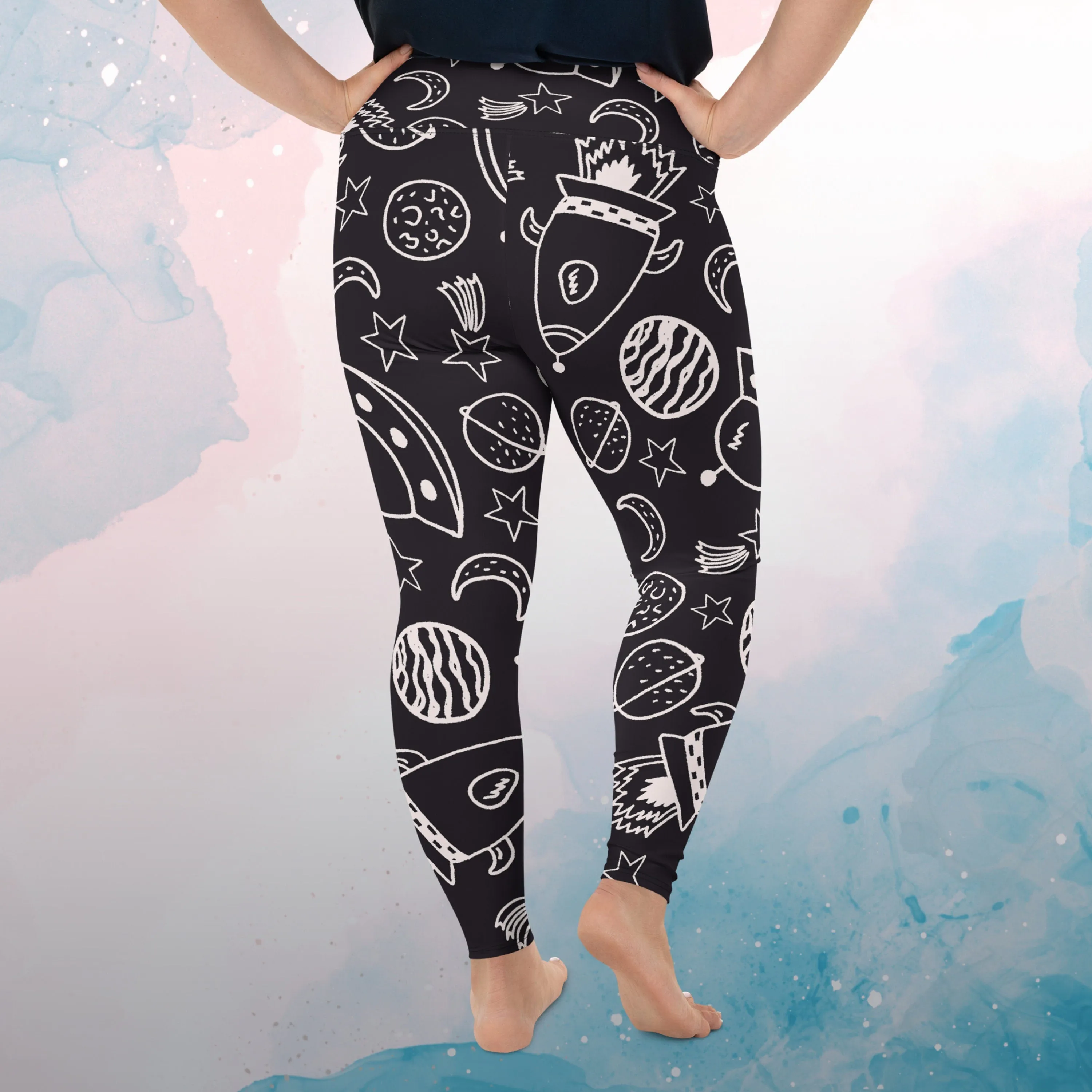 Rocket Ships and Planets Womens Light Weight Plus Size Leggings