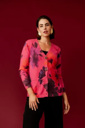 SANSA Hot Pink Flower Printer Cardigan