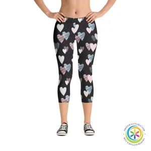 Scribble Hearts Capri Cropped Leggings
