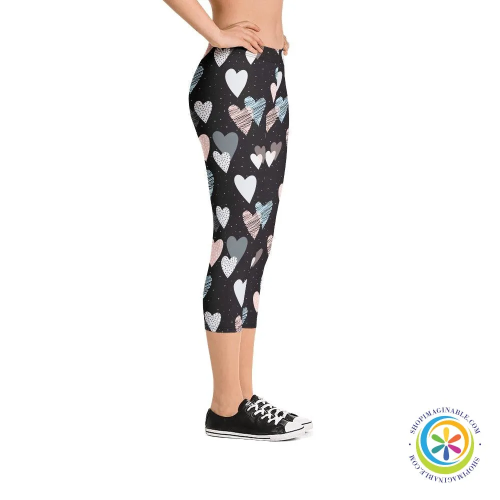 Scribble Hearts Capri Cropped Leggings
