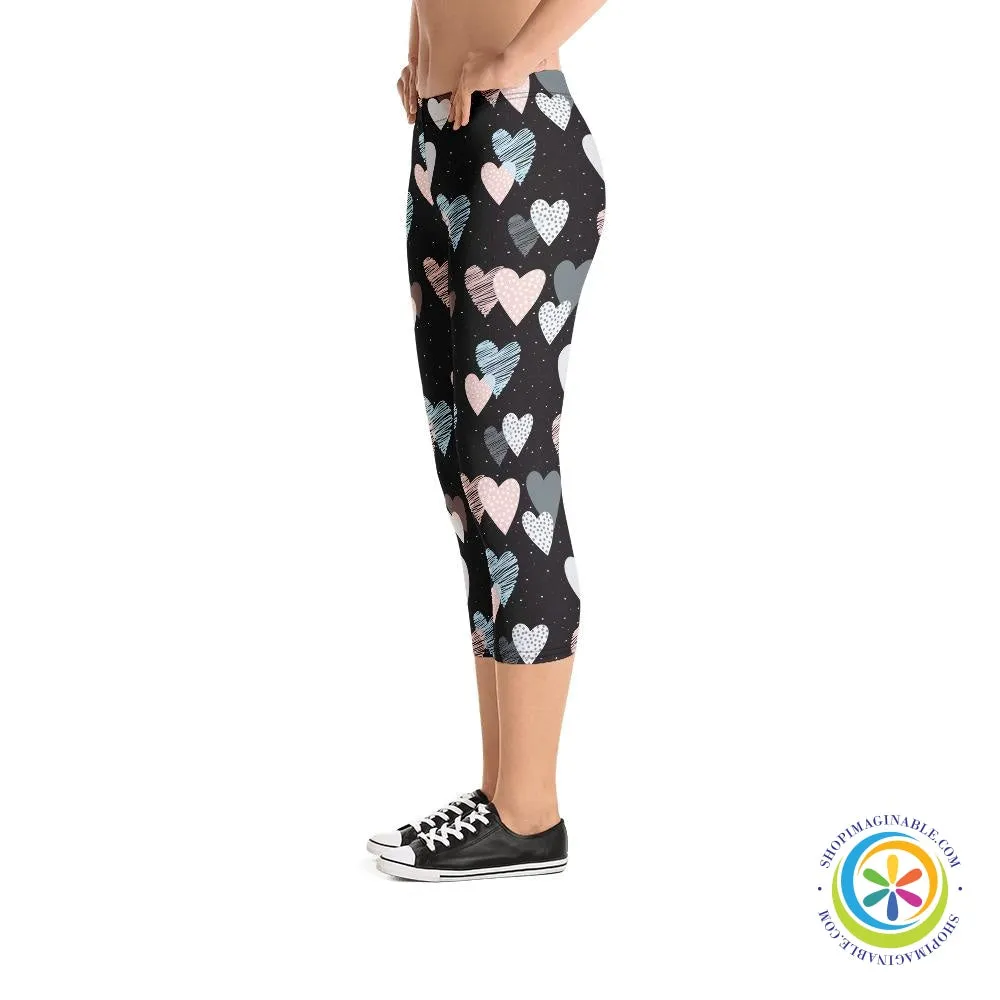 Scribble Hearts Capri Cropped Leggings