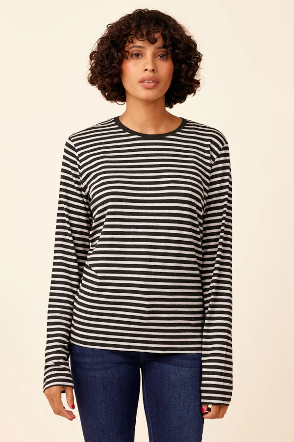 Soft Touch Striped Semi Relaxed Crewneck in Anthracite Chine