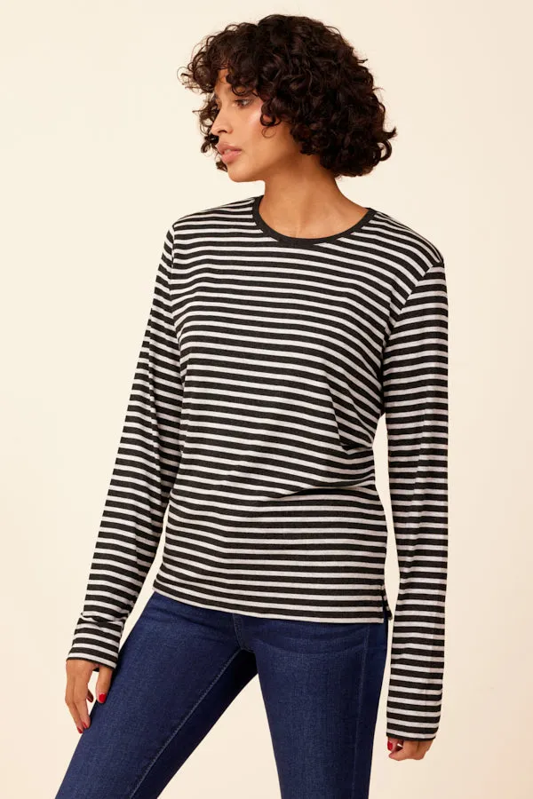 Soft Touch Striped Semi Relaxed Crewneck in Anthracite Chine