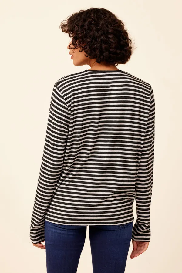 Soft Touch Striped Semi Relaxed Crewneck in Anthracite Chine
