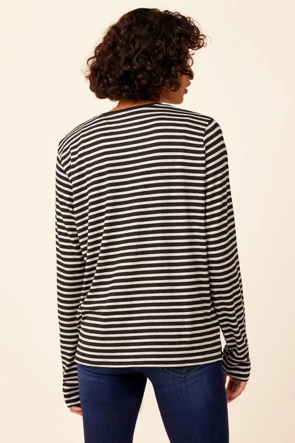 Soft Touch Striped Semi Relaxed Crewneck in Anthracite Chine
