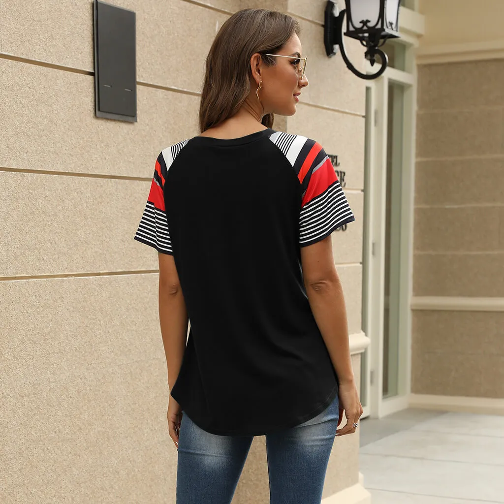 Summer Stripes Print Loose Short Sleeve T-shirts