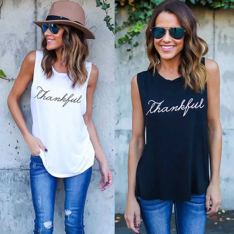 Summer T shirt Harajuku Print Vintage Women's Casual Fashion O-neck sleeveless