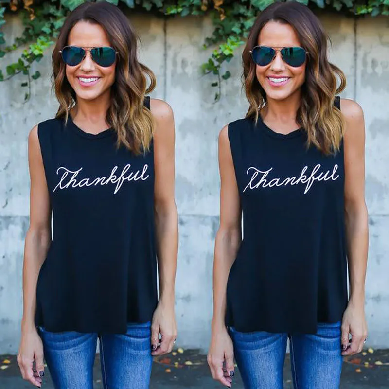 Summer T shirt Harajuku Print Vintage Women's Casual Fashion O-neck sleeveless