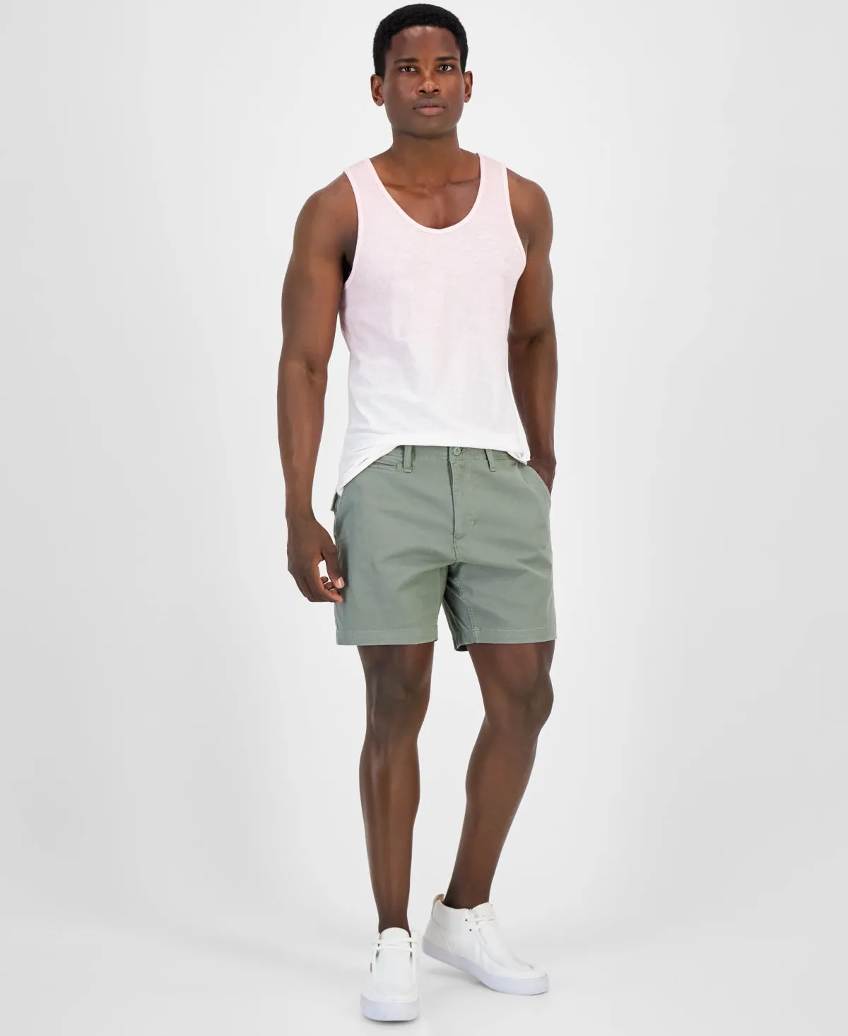 Sun   Stone Men's Colin Flat Front 7" Chino Shorts Green 38