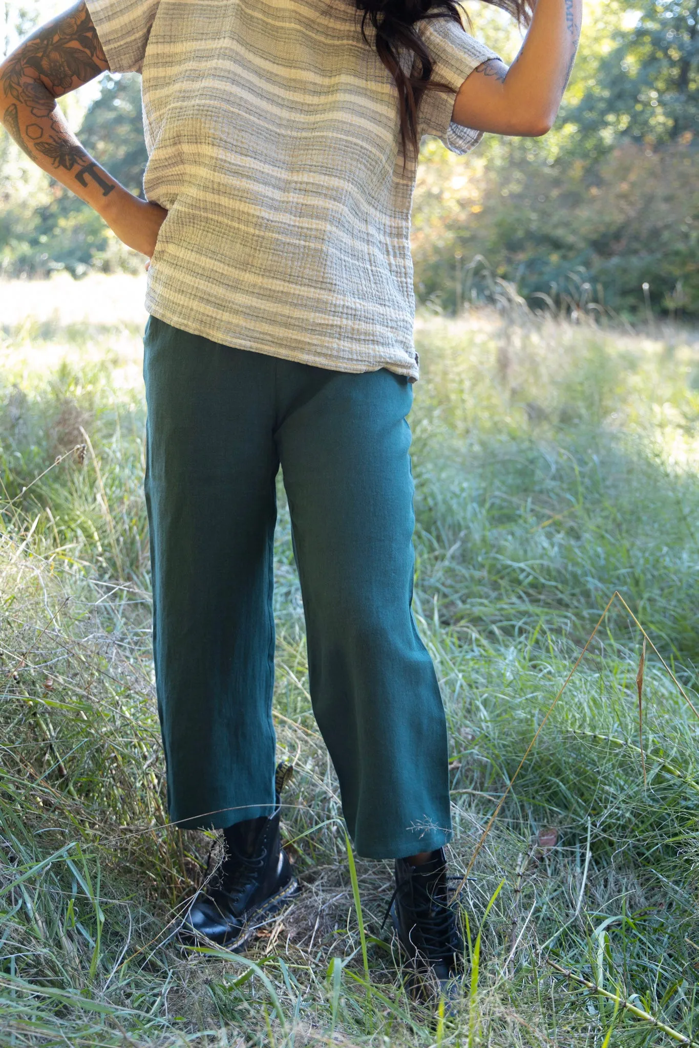 The Wanderer Wide Leg Slacks - Heavy Linen Twill