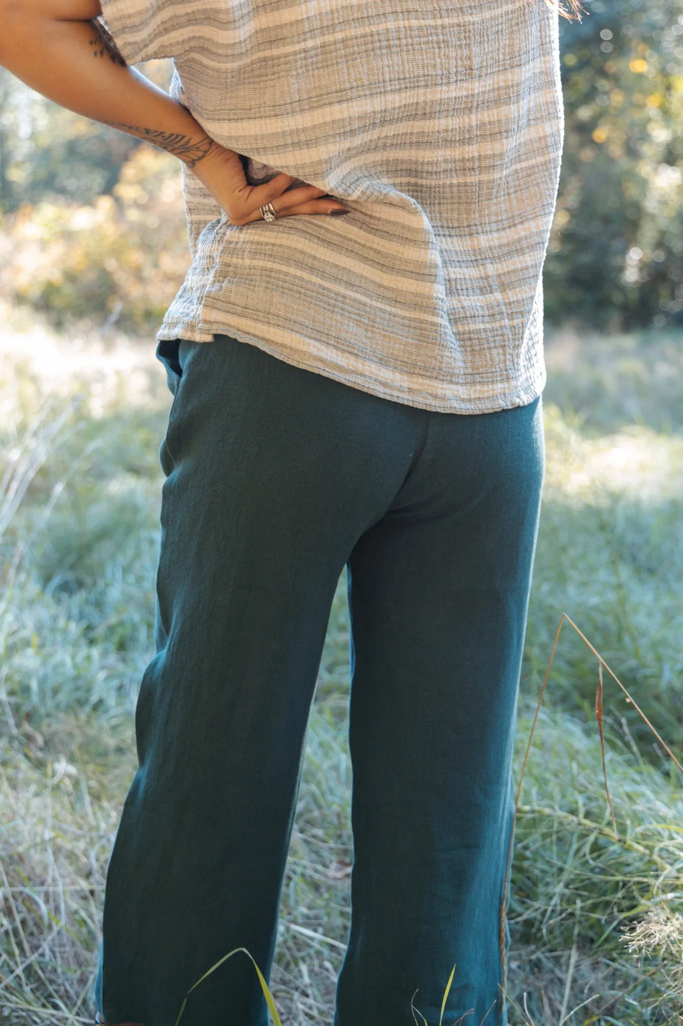 The Wanderer Wide Leg Slacks - Heavy Linen Twill