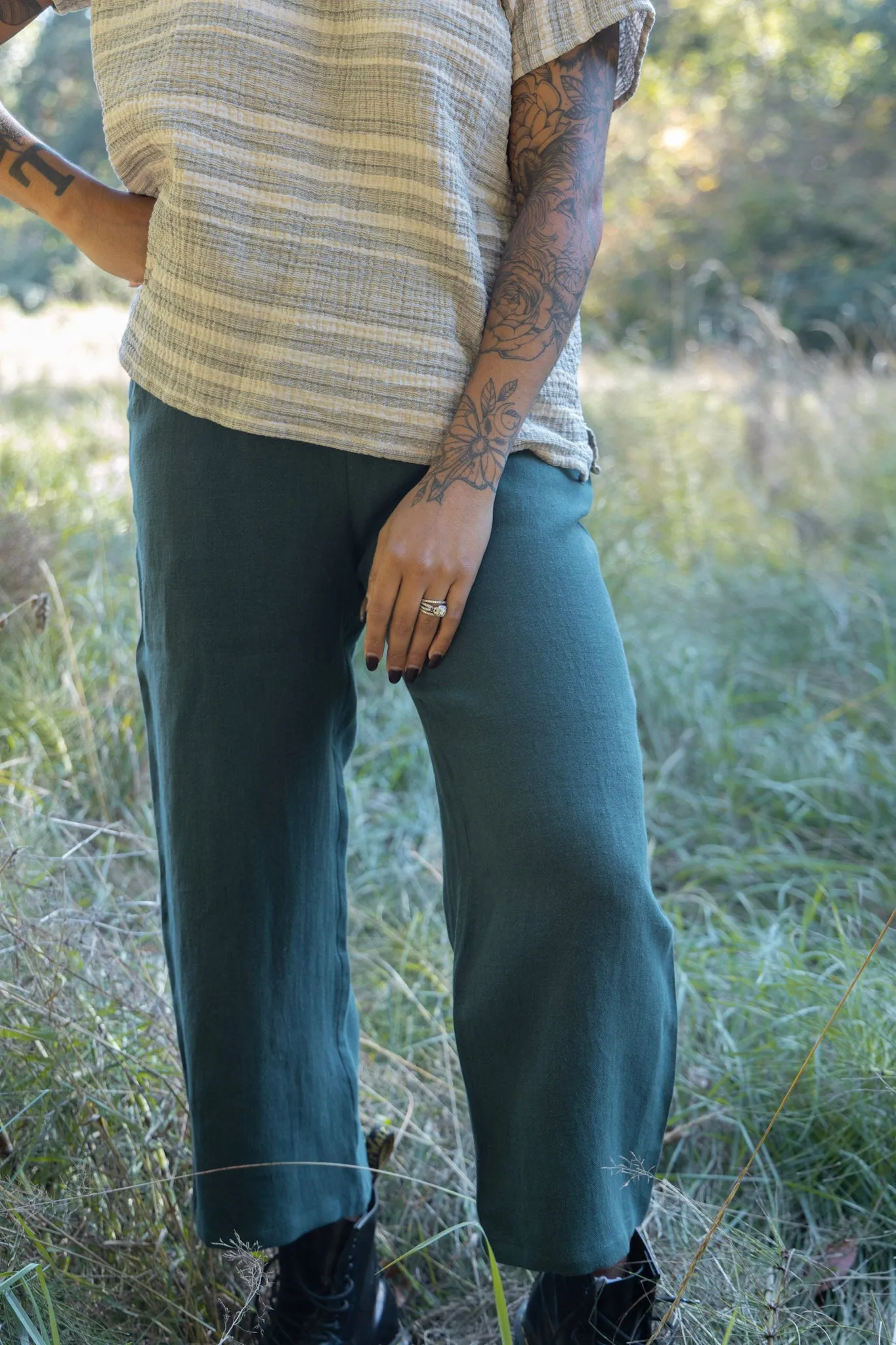 The Wanderer Wide Leg Slacks - Heavy Linen Twill