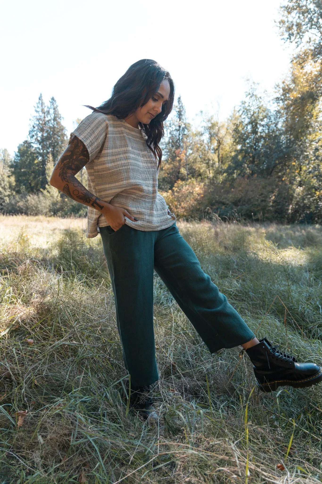 The Wanderer Wide Leg Slacks - Heavy Linen Twill