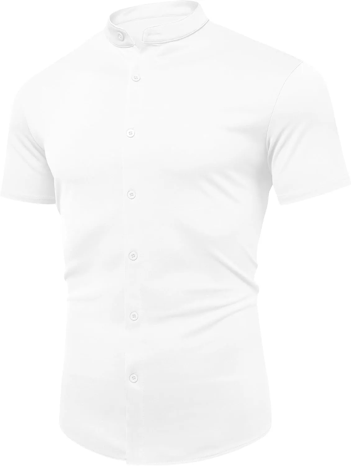 URRU Men's Muscle Dress Shirts Slim Fit Stretch Banded Collar Short Sleeve Wrinkle Free Casual Button Down Shirts