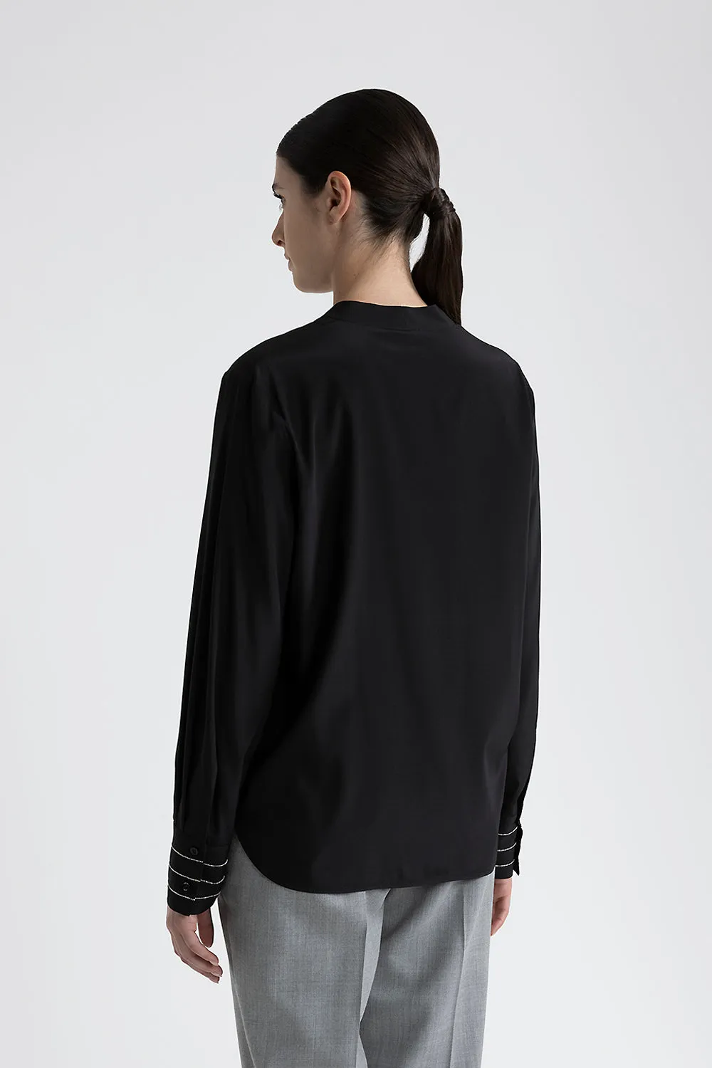 V-neck silk crepe de chine blouse